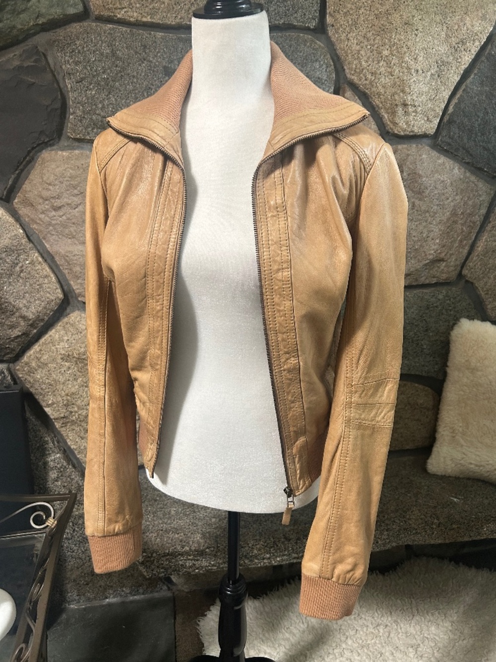 Tan Leather Bomber Small Used New Rebel Jacket